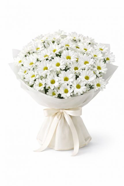 15 dal papatyadan hazırlanmış beyaz papatya buketi