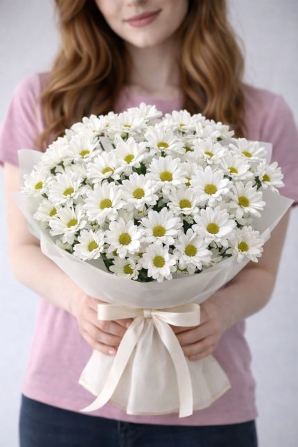 15 dal papatyadan hazırlanmış beyaz papatya buketi