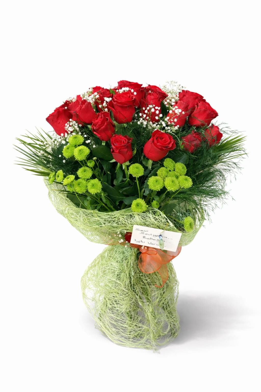 Kırmızı Aşk-Aynı GünTeslim 17 adet kırmızı gül ve yeşil krizantemden oluşan kırmızı aşk buketi