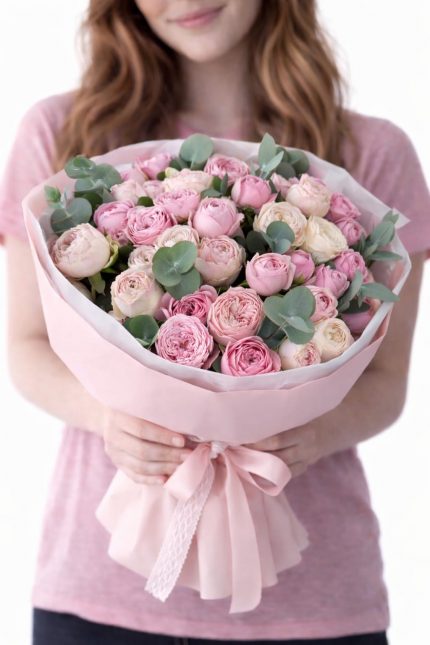 35 adet pembe gül ile hazırlanmış özel tasarım buket