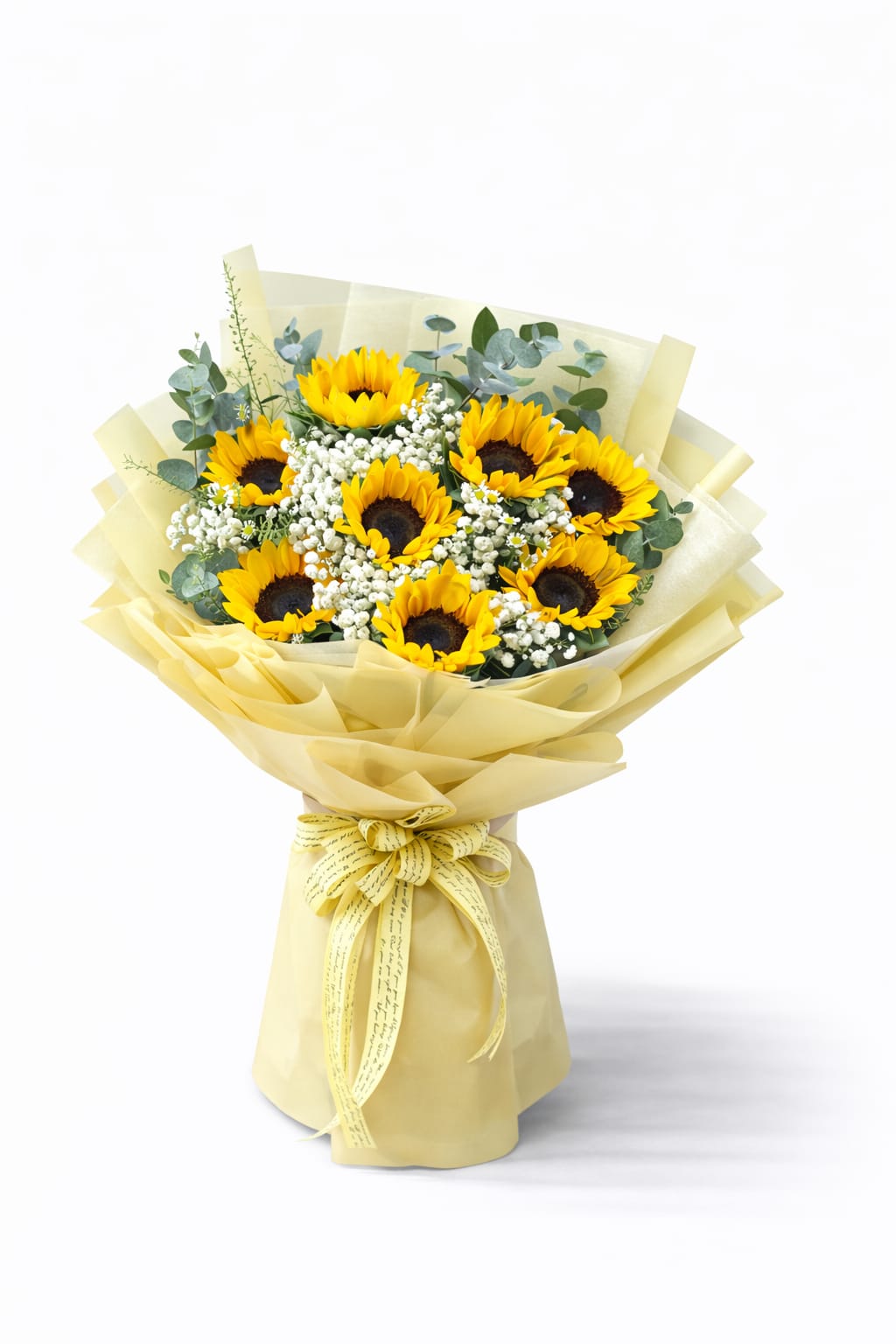 Ayçiçeği Buketi – Aynı Gün Teslim 10 adet ayçiçeğinden hazırlanmış canlı ve enerjik ayçiçeği buketi