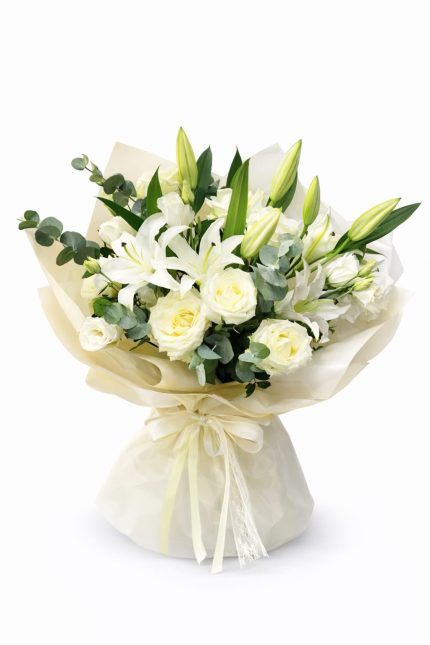 anneye beyaz lilyum gül buketi