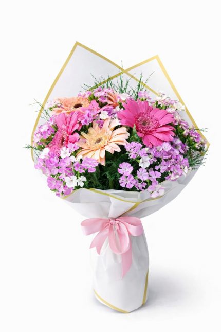 Beylikdüzü aynı gün teslim pembe gerbera ve mevsim çiçekleri buketi