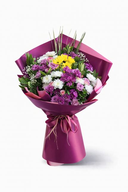 Beylikdüzü aynı gün teslim mor mevsim buketi renkli çiçek aranjmanı