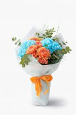 Beylikdüzü aynı gün teslim turuncu mavi krizantem buketi renkli çiçek aranjmanı