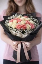 Beylikdüzü aynı gün teslim pembe beyaz güllerle dans çiçek buketi