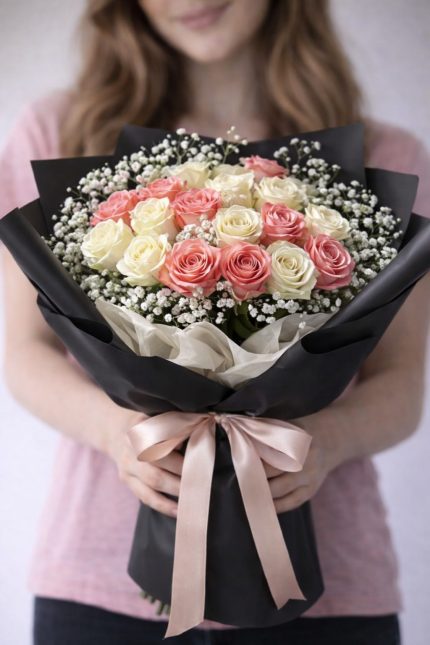 Beylikdüzü aynı gün teslim pembe beyaz güllerle dans çiçek buketi