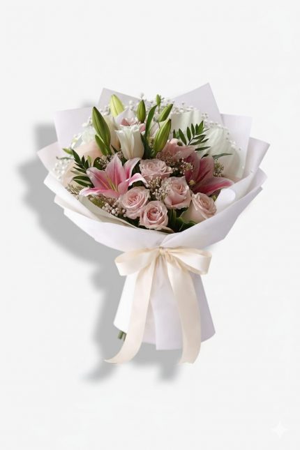 Beylikdüzü aynı gün teslim pembe gül ve lilyum buketi