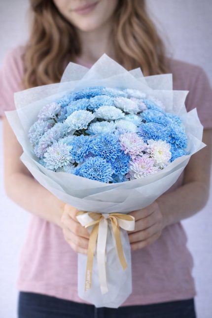 İthal mavi krizantem buketi Beylikdüzü aynı gün teslim