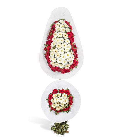 Çift Göbek Sepet kırmızı beyaz organizasyon çiçeği