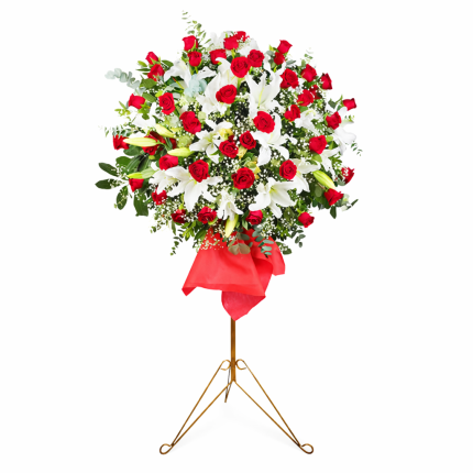 Güllü Lilyumlu Ferforje kırmızı gül beyaz lilyum aranjmanı